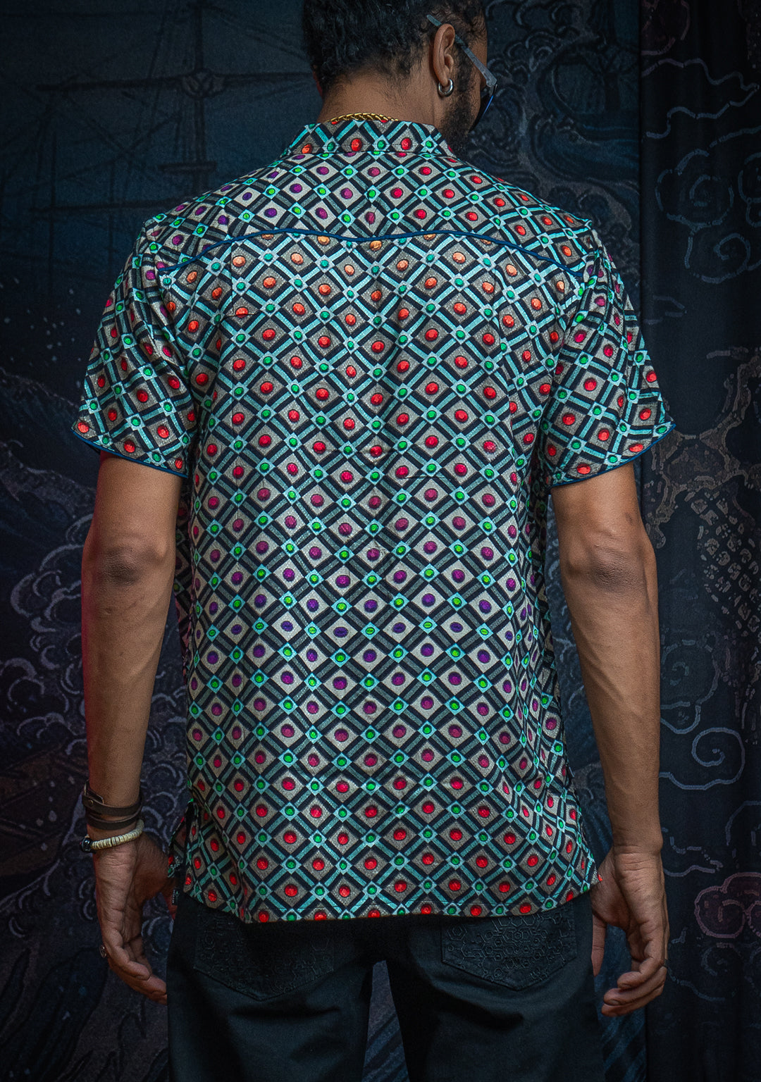 Shirt Men Half Sleeves / Viscose Diamond Weave- STRABERRY ICE